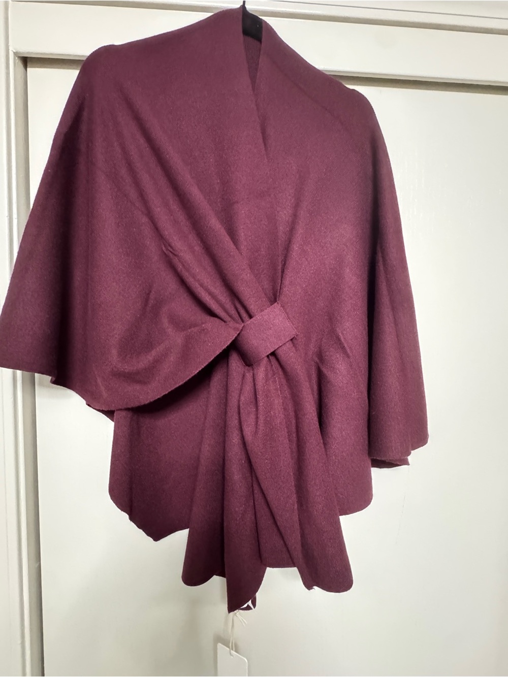 Puli Knot-Front Wrap Poncho in Deep Plum